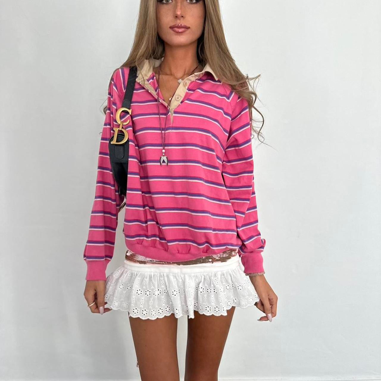 Vintage 90’s long sleeve pink striped polo top