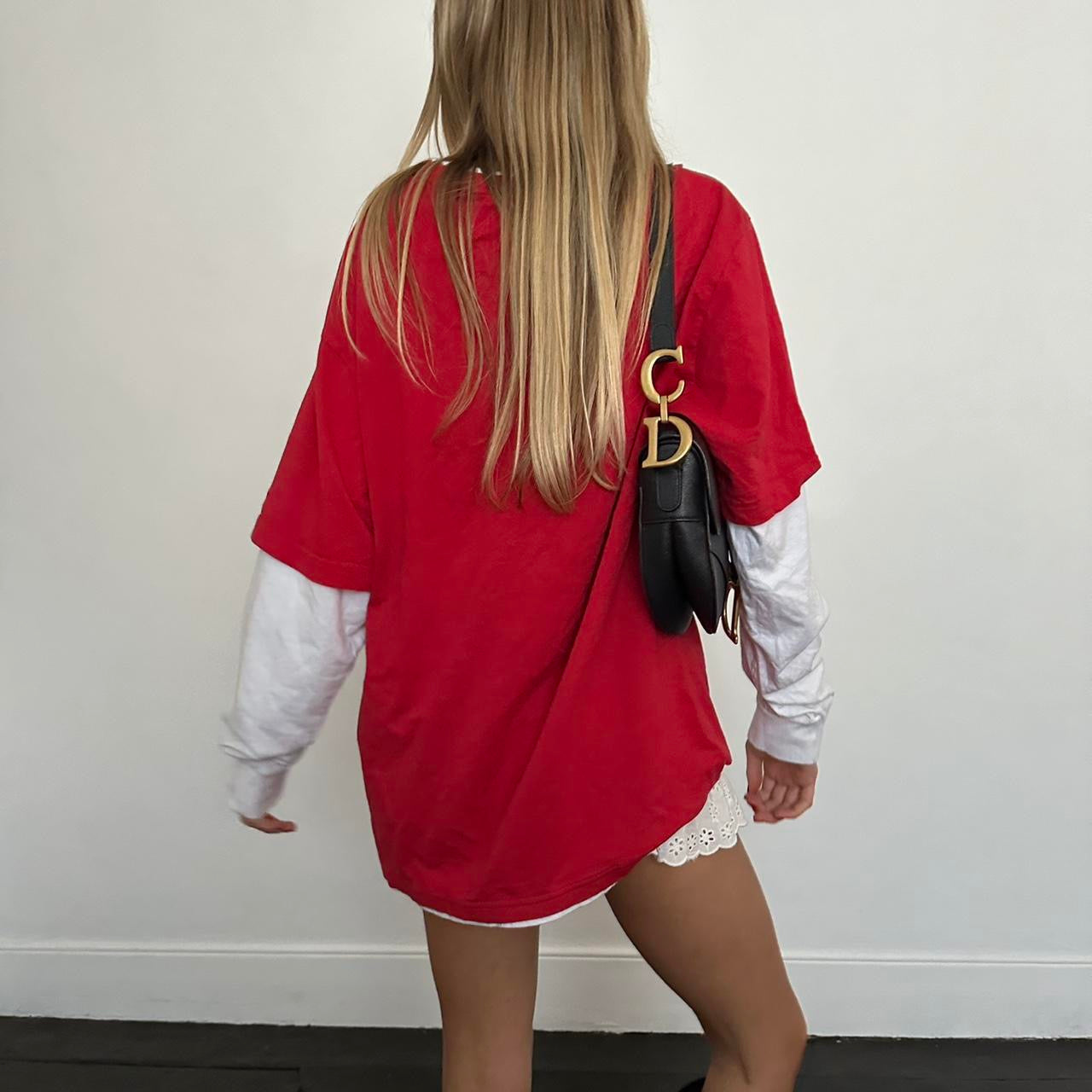 Vintage red double layered skater sleeves top