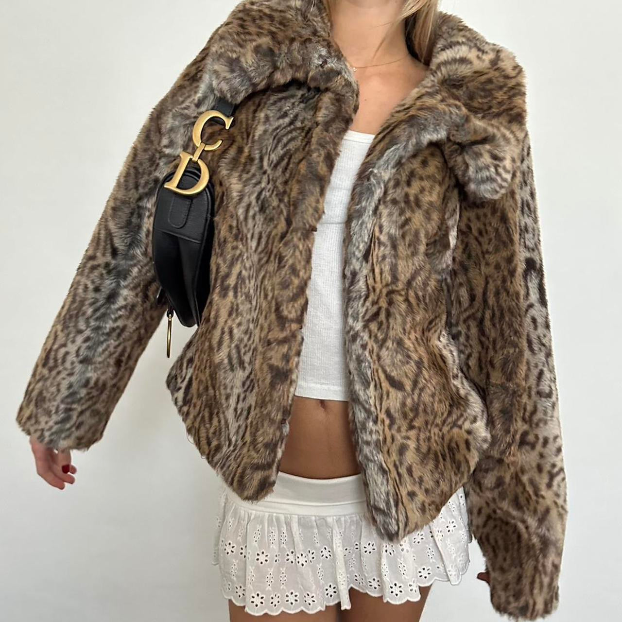 Vintage 2000’s animal print faux fur jacket