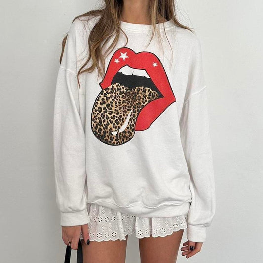 Vintage 90s leopard print lips sweatshirt