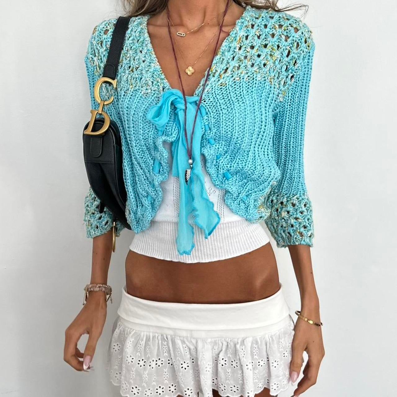 Vintage 2000s blue tie up cardigan top