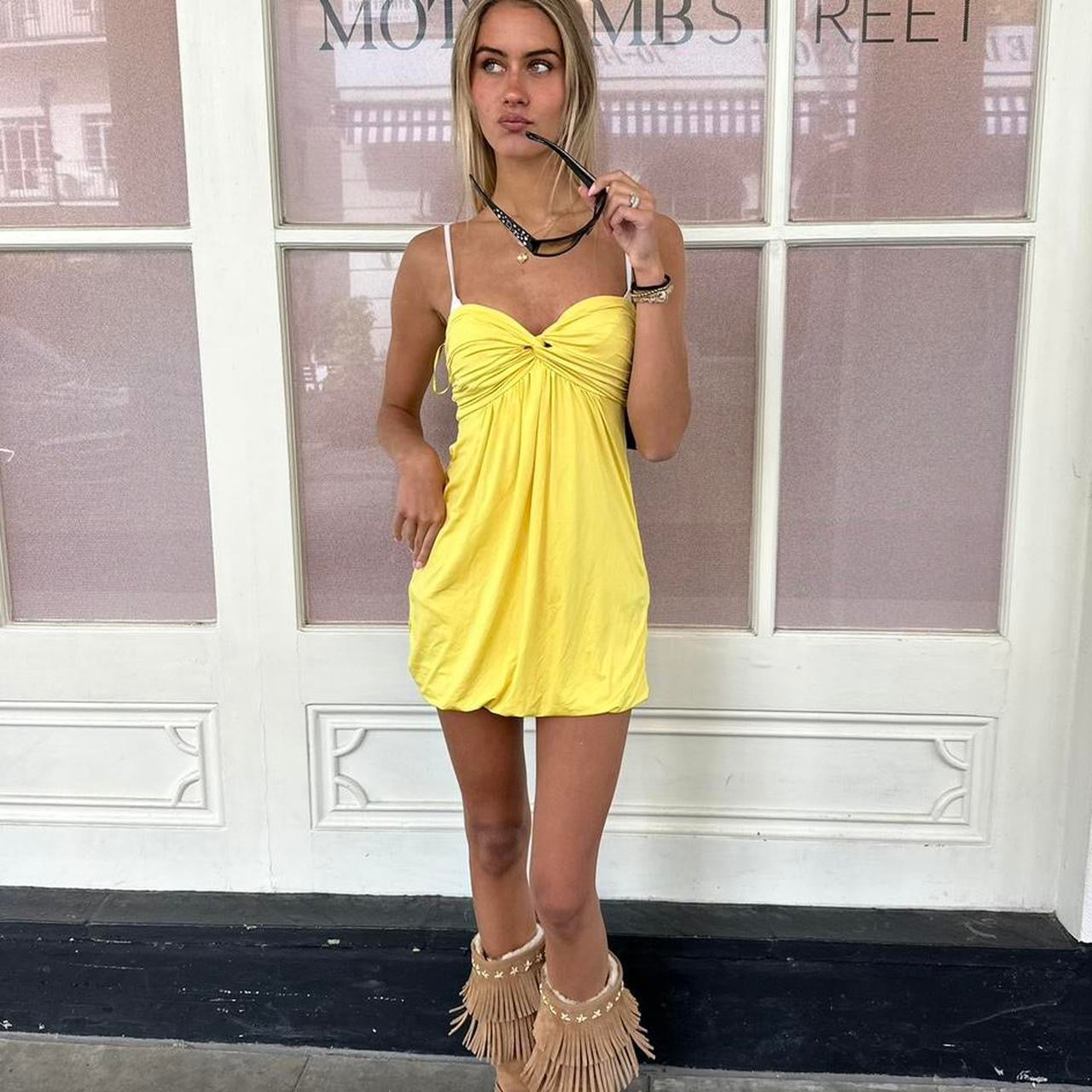 Vintage 00s yellow boho strapless mini dress
