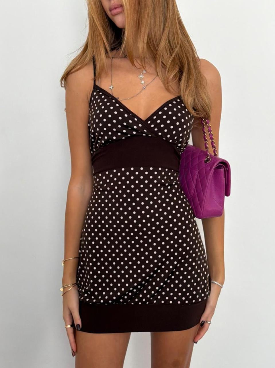 Vintage 00’s brown polka dot mini dress
