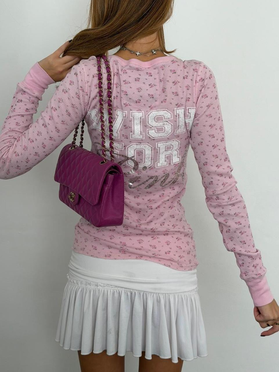 Vintage 2000’s Victoria’s Secret Pink floral waffle long sleeve top