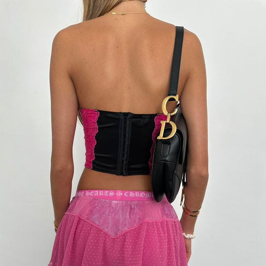Vintage 90’s pink and black crochet top