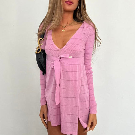 Vintage 90’s pink long sleeve mini dress with tie waist