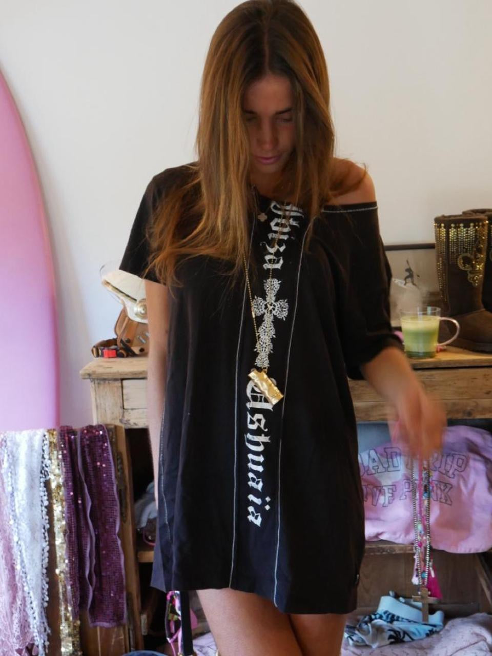 Vintage 00’s Ibiza cross gothic writing ‘Ibiza Ushuaia’ mini dress/ long top