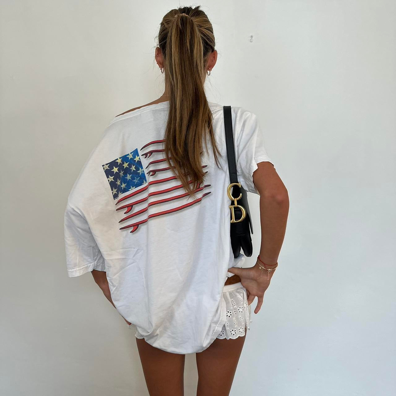 Vintage American flag surfboard oversized tee