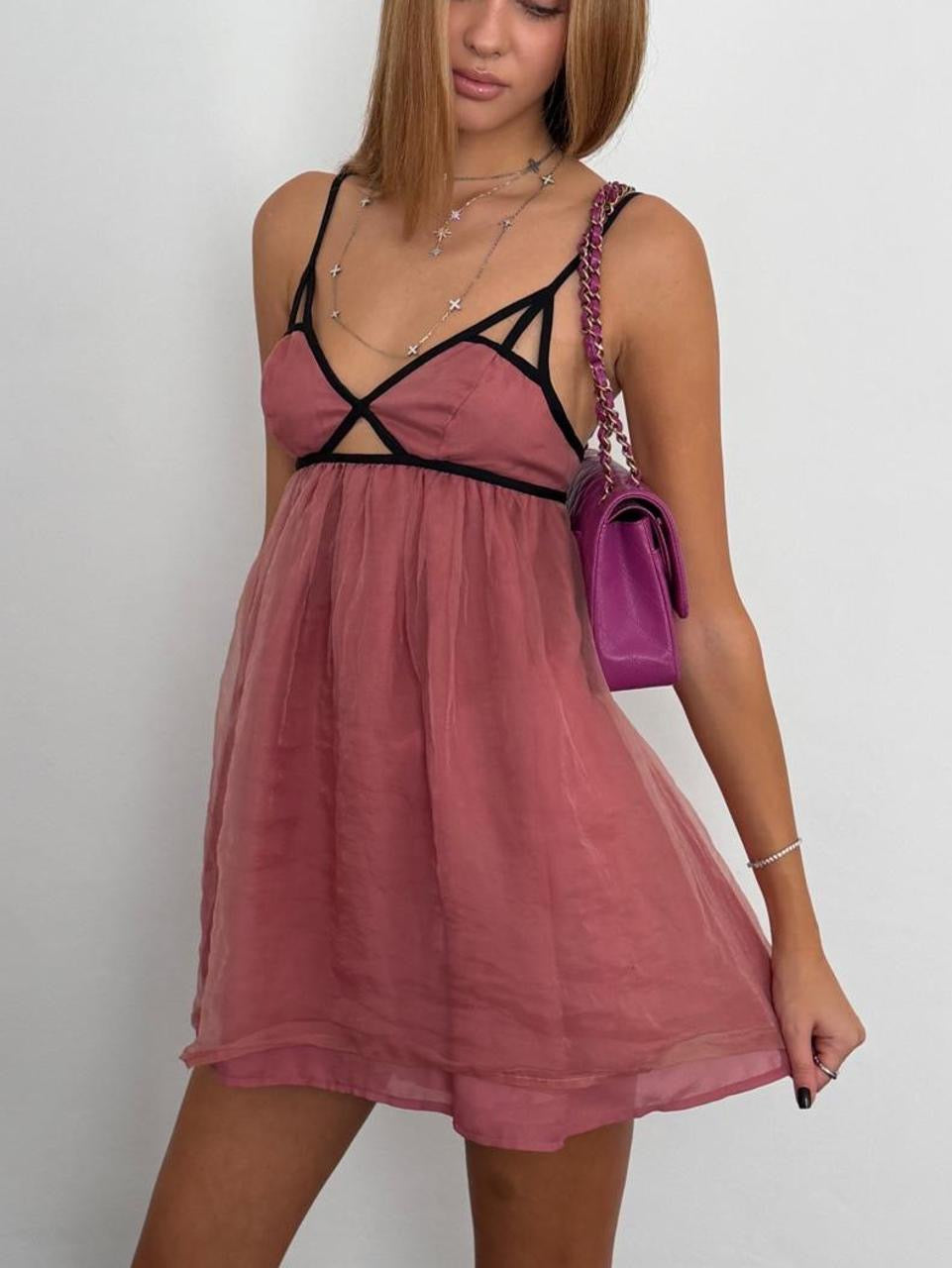 Vintage 00s blush pink floaty mini dress