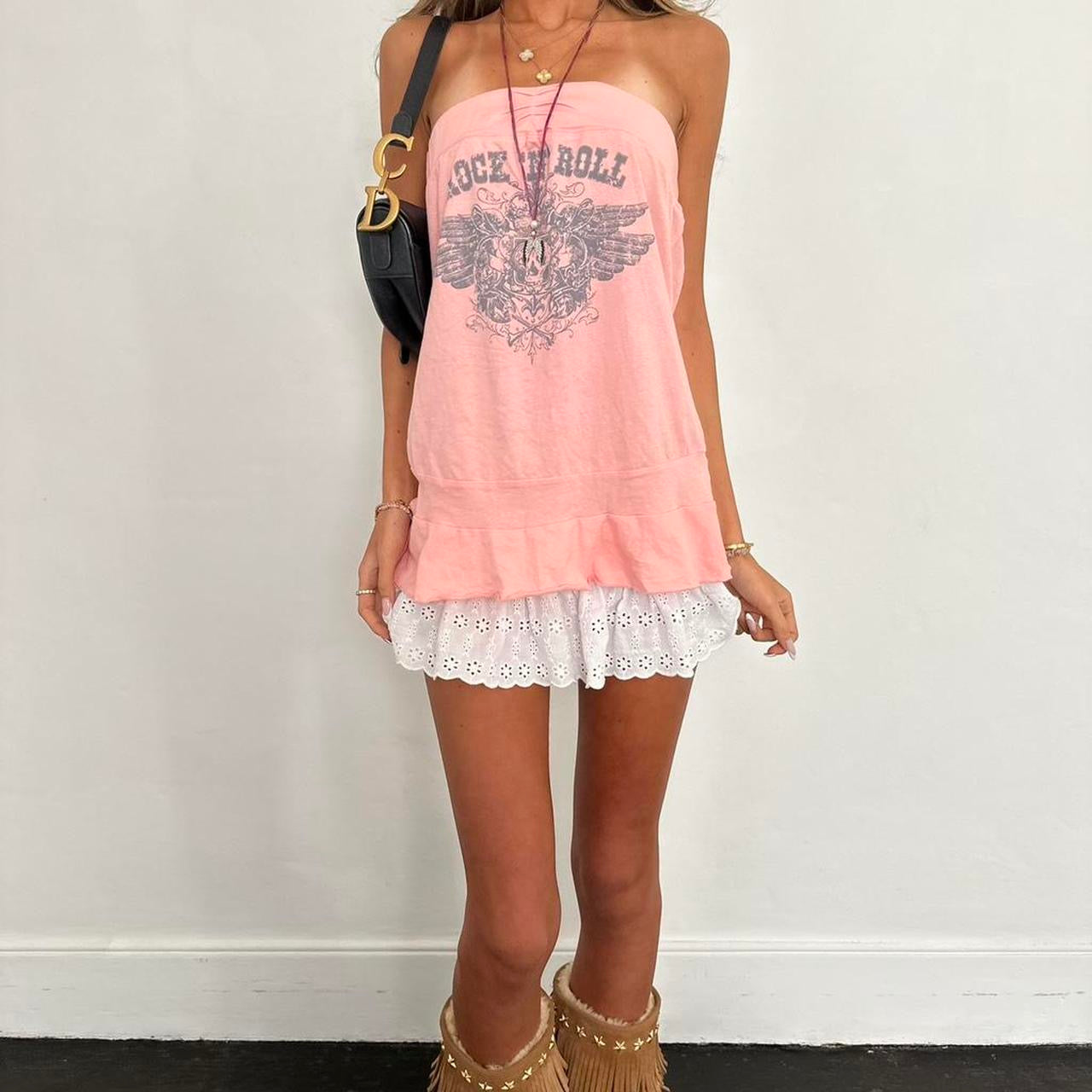 Vintage 00s rock and roll pink strapless top