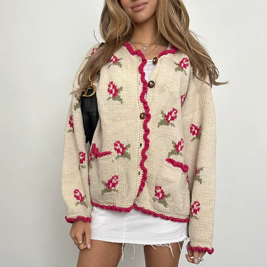 Vintage rosebud floral knitted button cardigan jacket 🧺