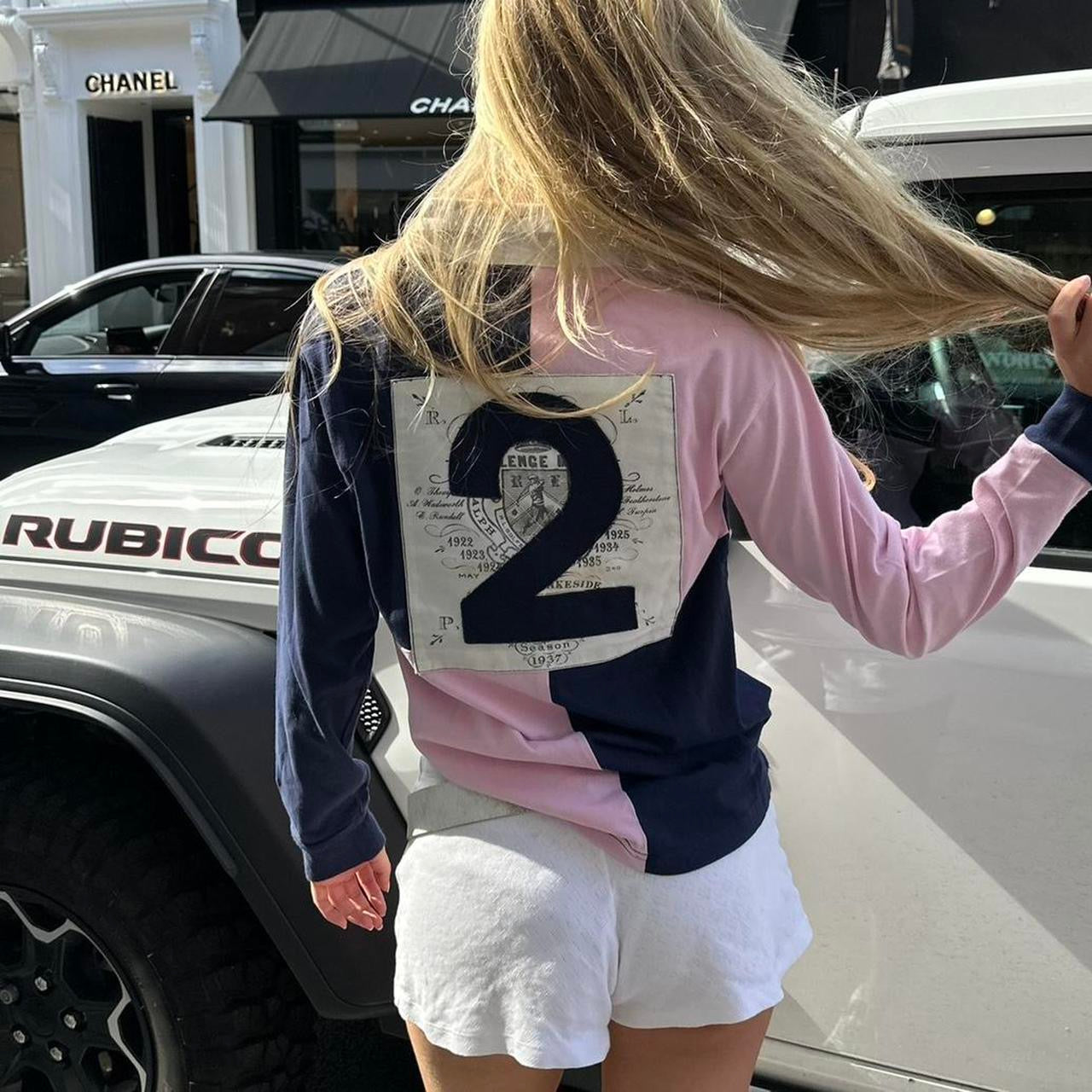 Vintage Ralph Lauren pink and navy long sleeve polo top