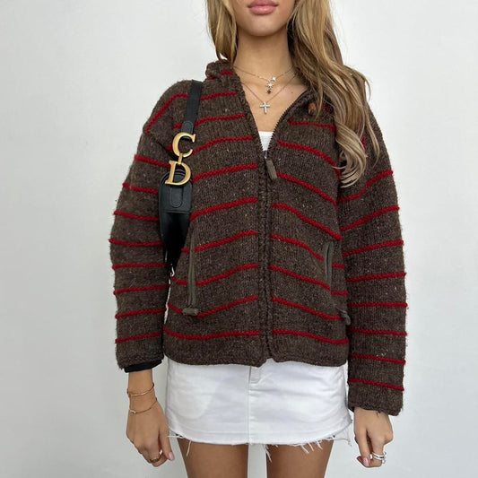 Vintage knitted red striped zip up jacket