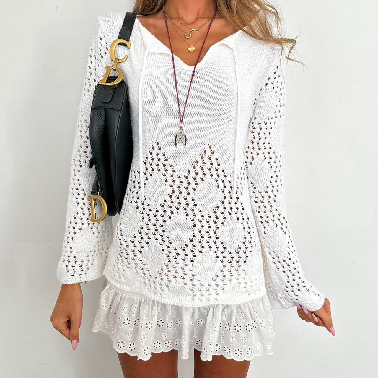 Vintage 2000’s white crochet layering knit top