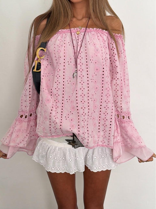 Vintage 00’s boho pink off the shoulder long sleeve top