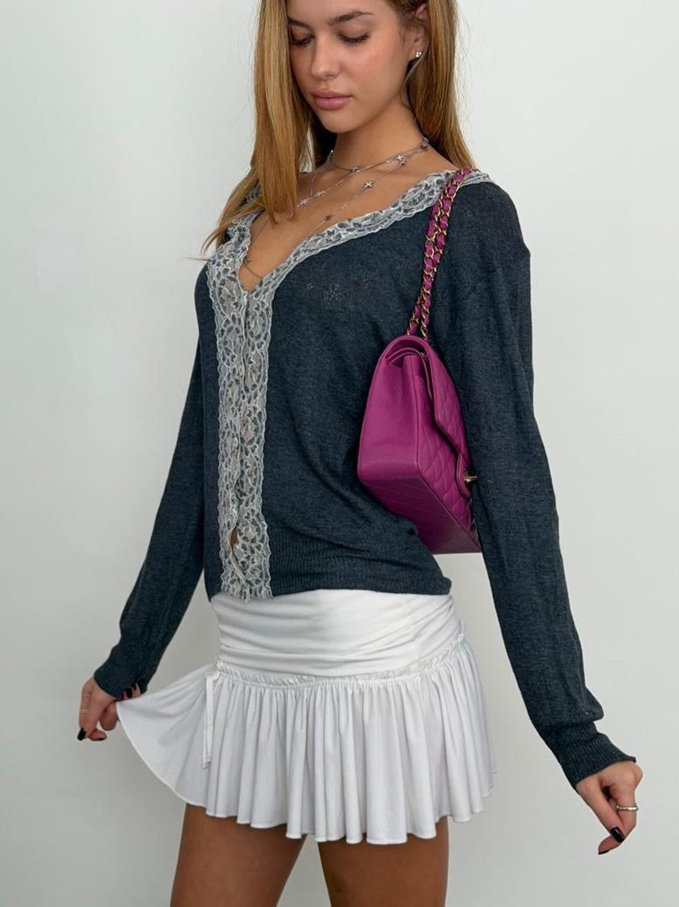 Vintage 00’s lace dark blue cardigan long sleeve top