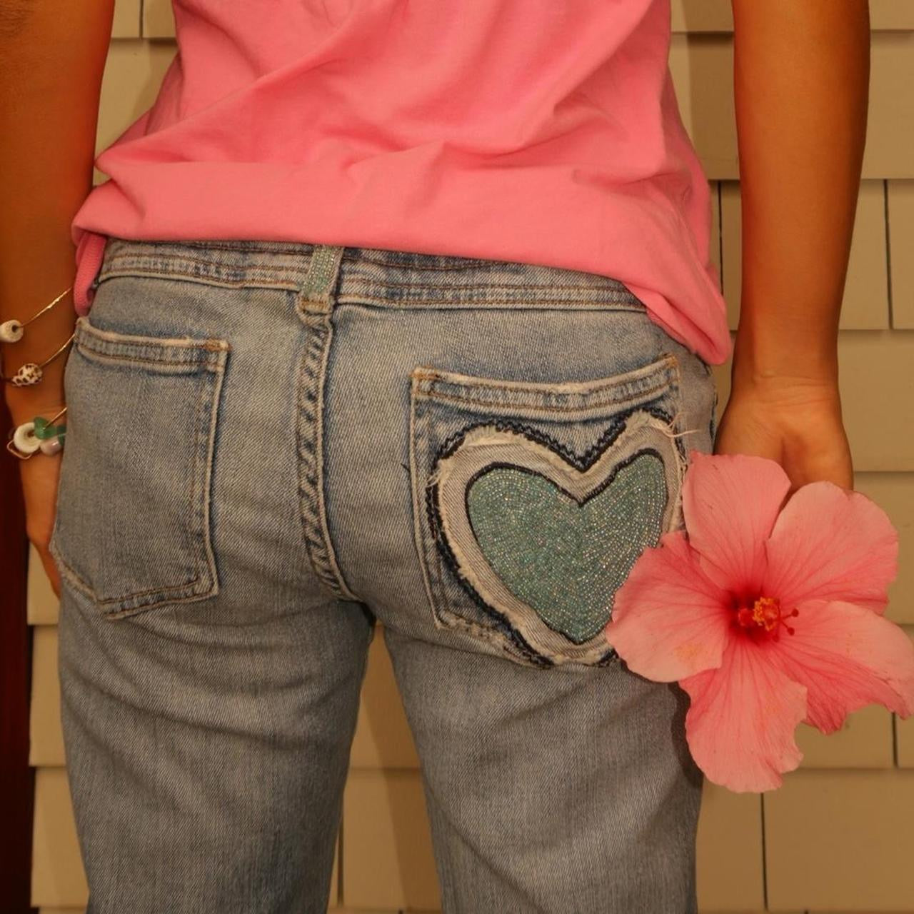 Vintage 2000’s heart beaded blue jeans