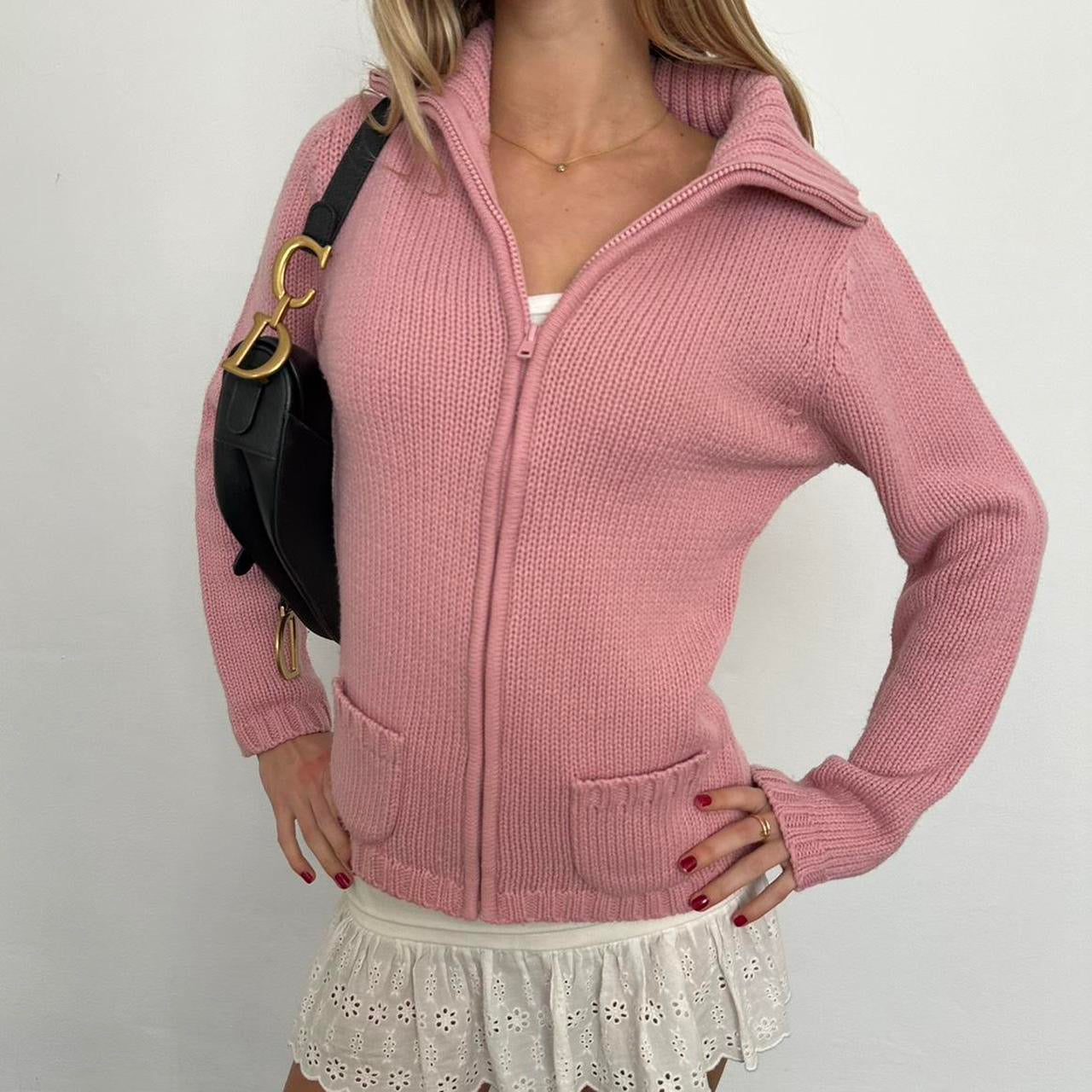 Vintage pink knitted zip up 🧺