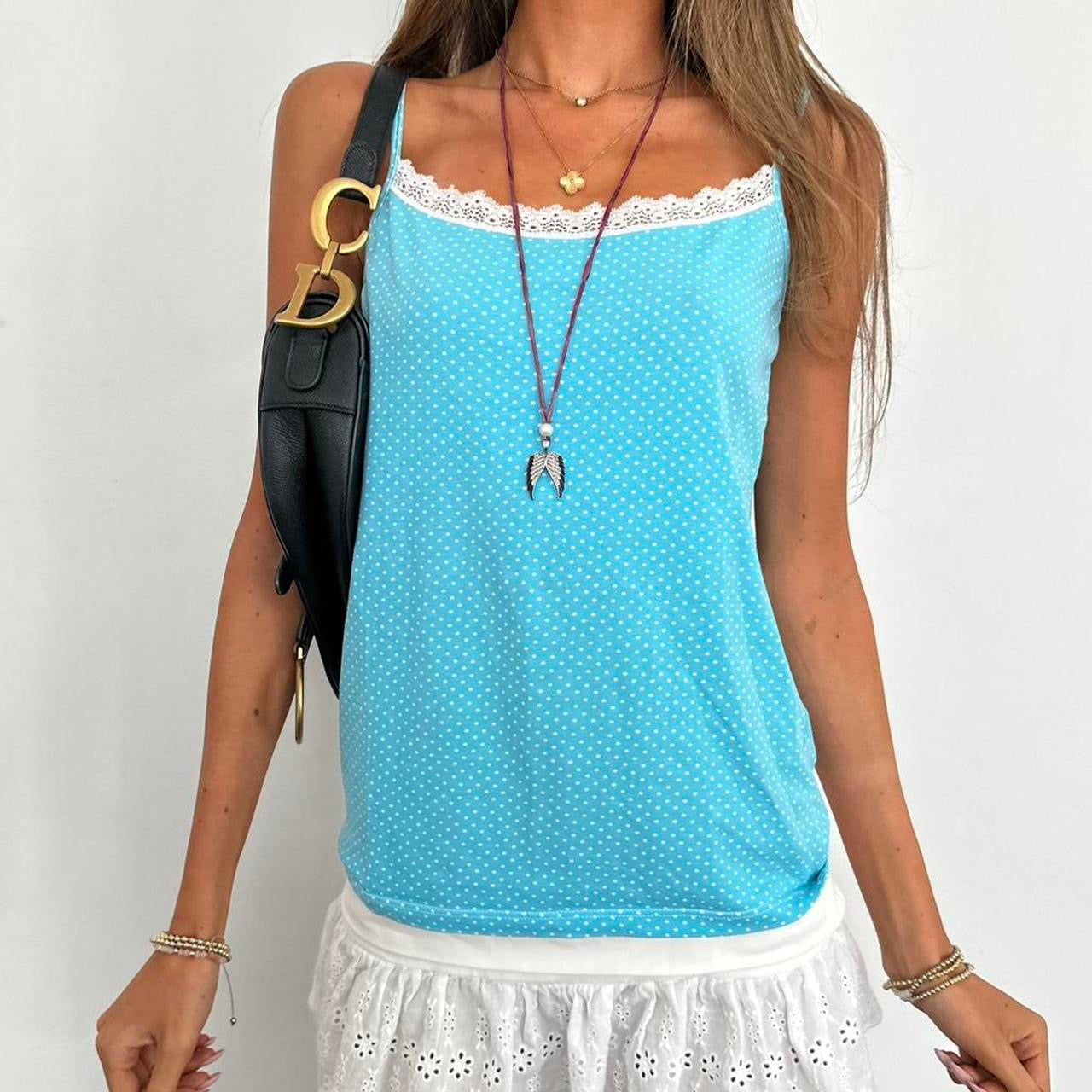 Vintage 2000’s aqua blue polka dot top