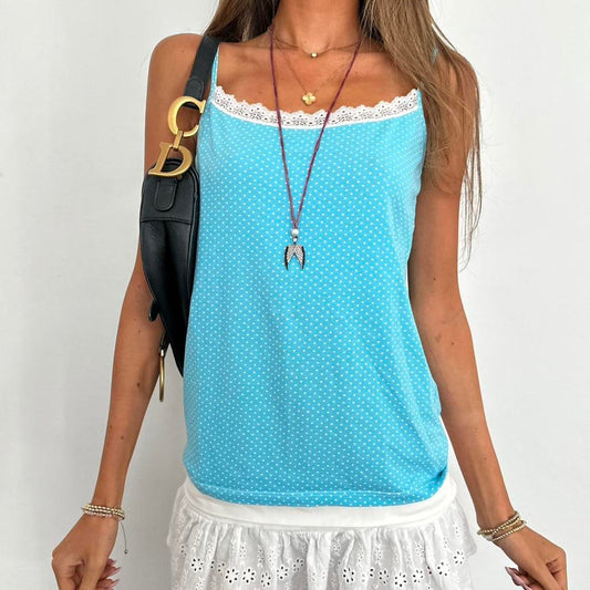 Vintage 2000’s aqua blue polka dot top