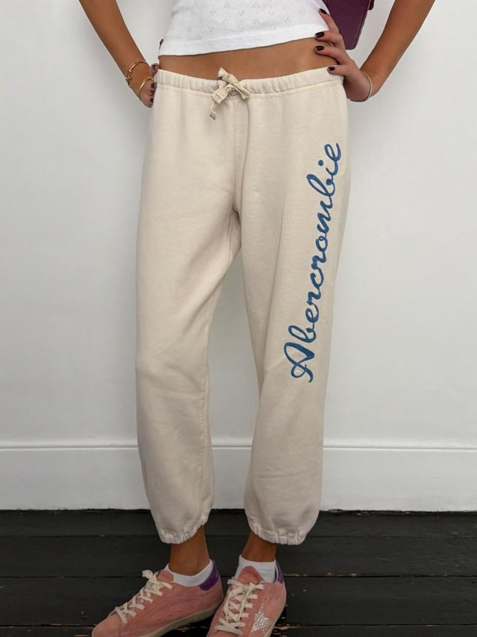 Vintage 00s Abercrombie and Fitch cream embroidered sweatpants