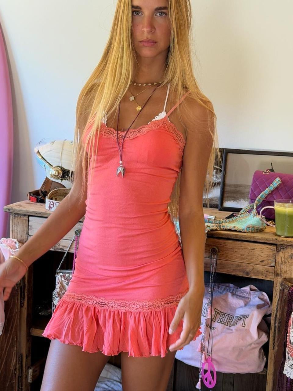 Vintage 00’s pink ruffle mini dress
