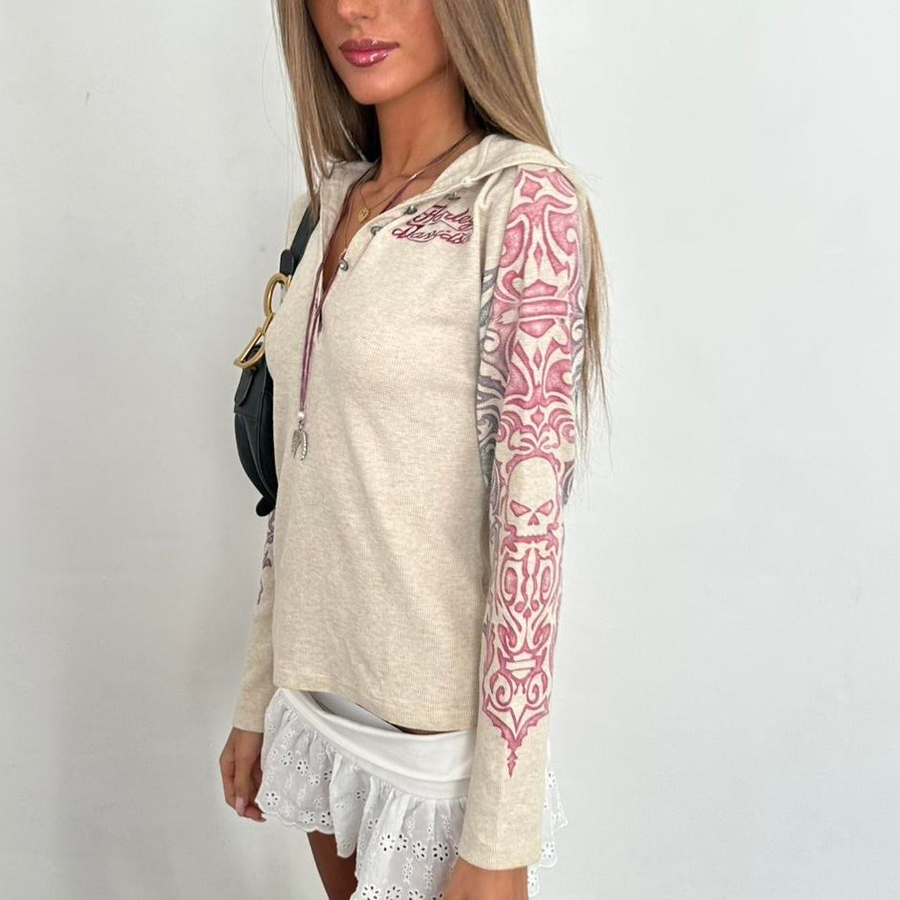 Vintage 2000s Harley Davidson waffle hoodie top