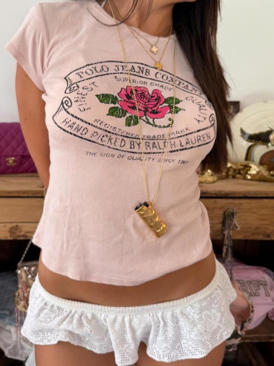 Vintage 00s Polo Ralph Lauren rose baby tee