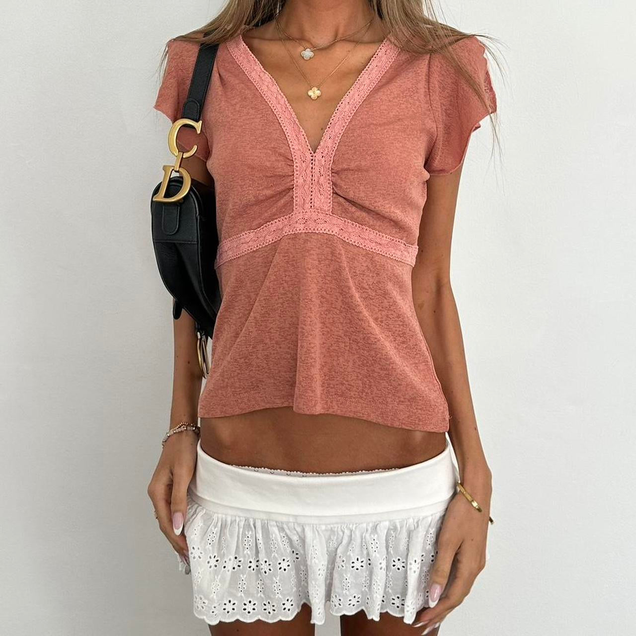 Vintage 90s pink lace mesh top