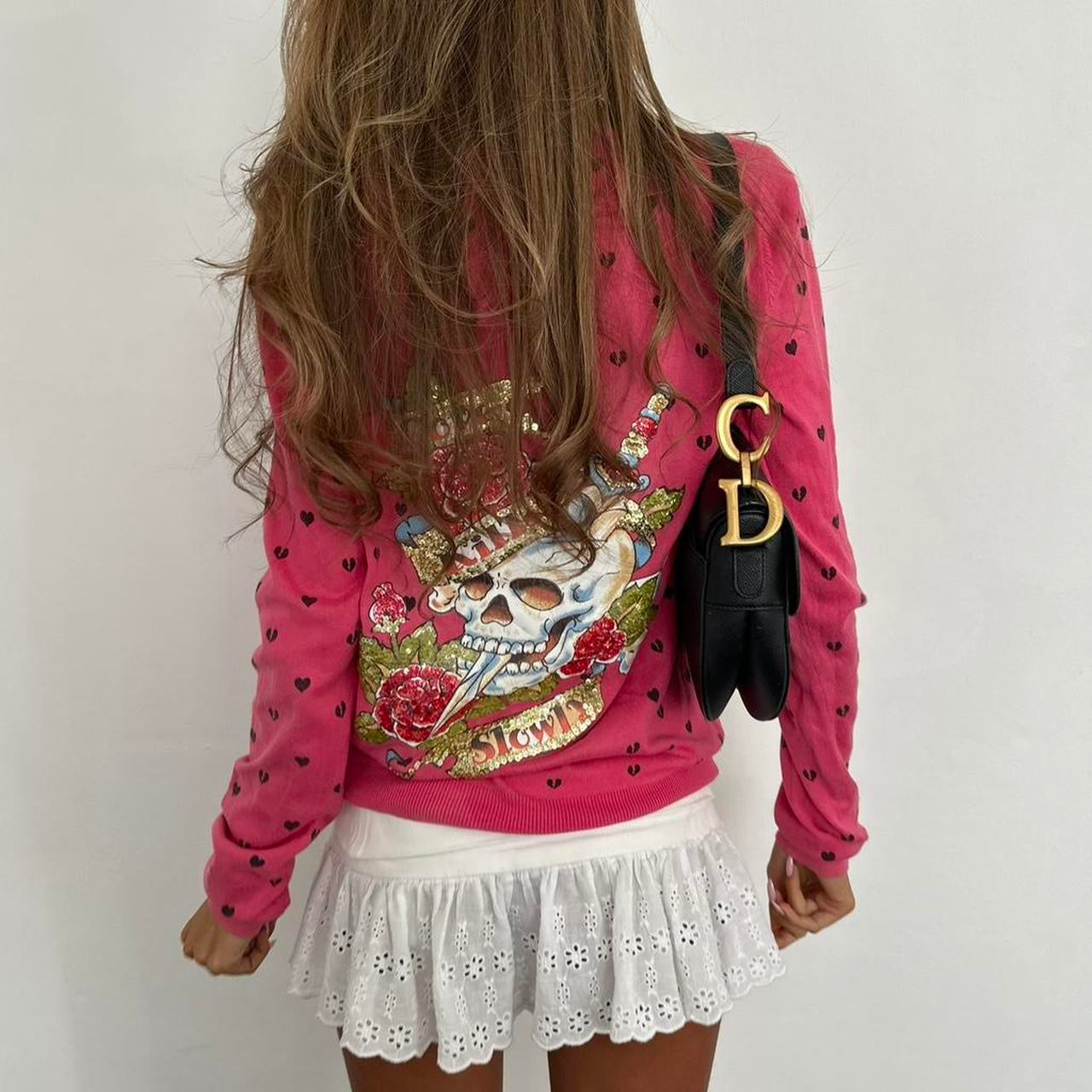 Vintage 2000’s polka dot tattoo style graphic cardigan