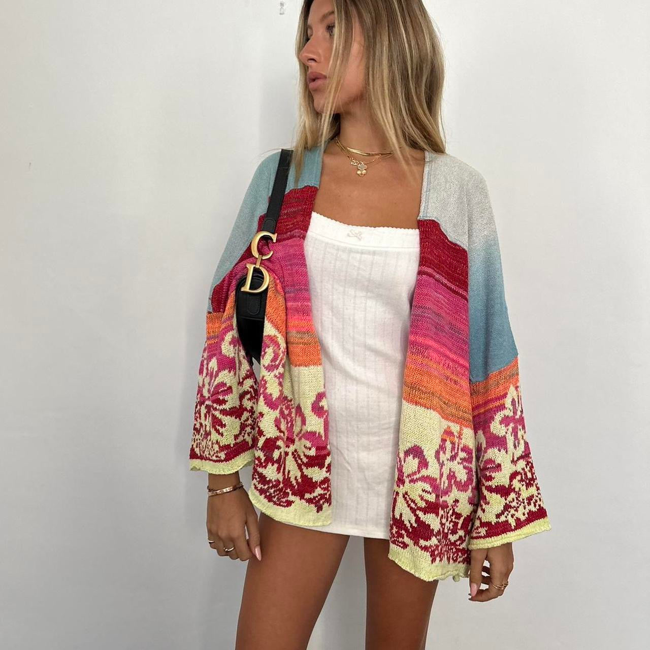 Vintage surf tropical knit cardigan sweater