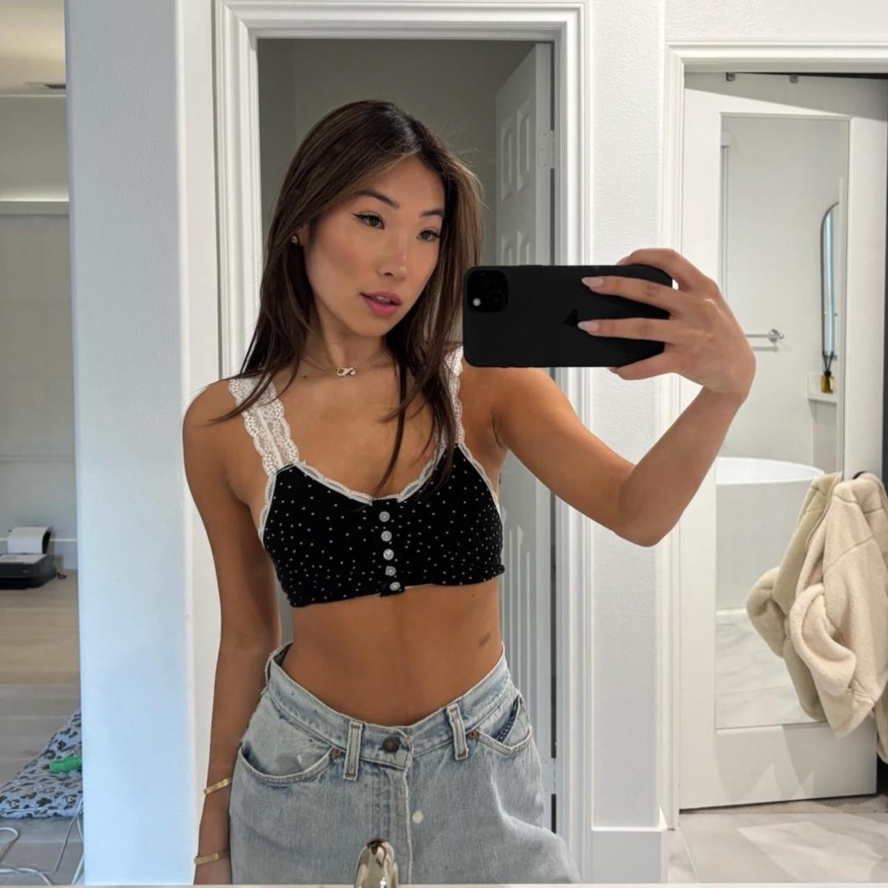 Vintage black polka dot cropped bralet top