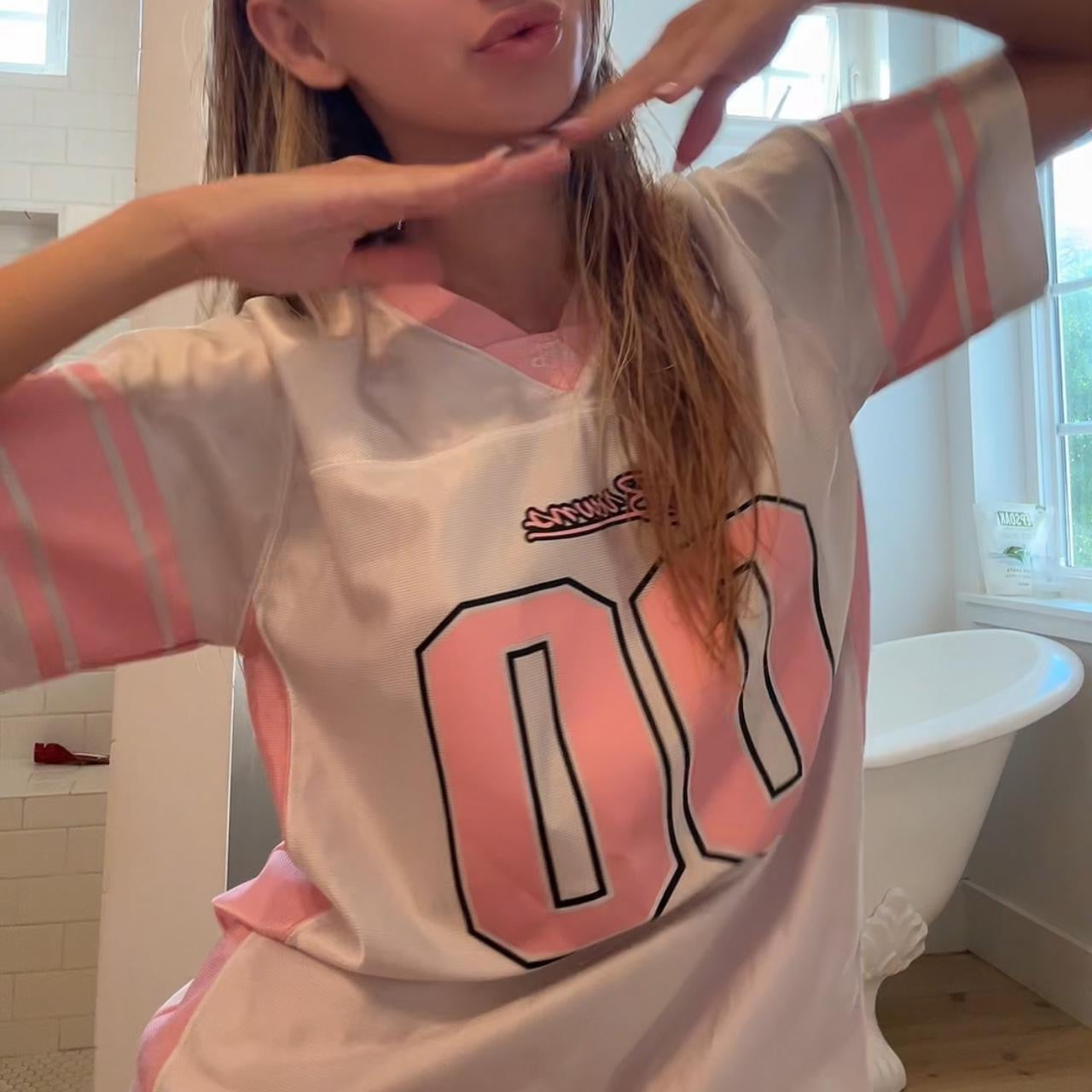 Vintage 90’s white and pink silky jersey