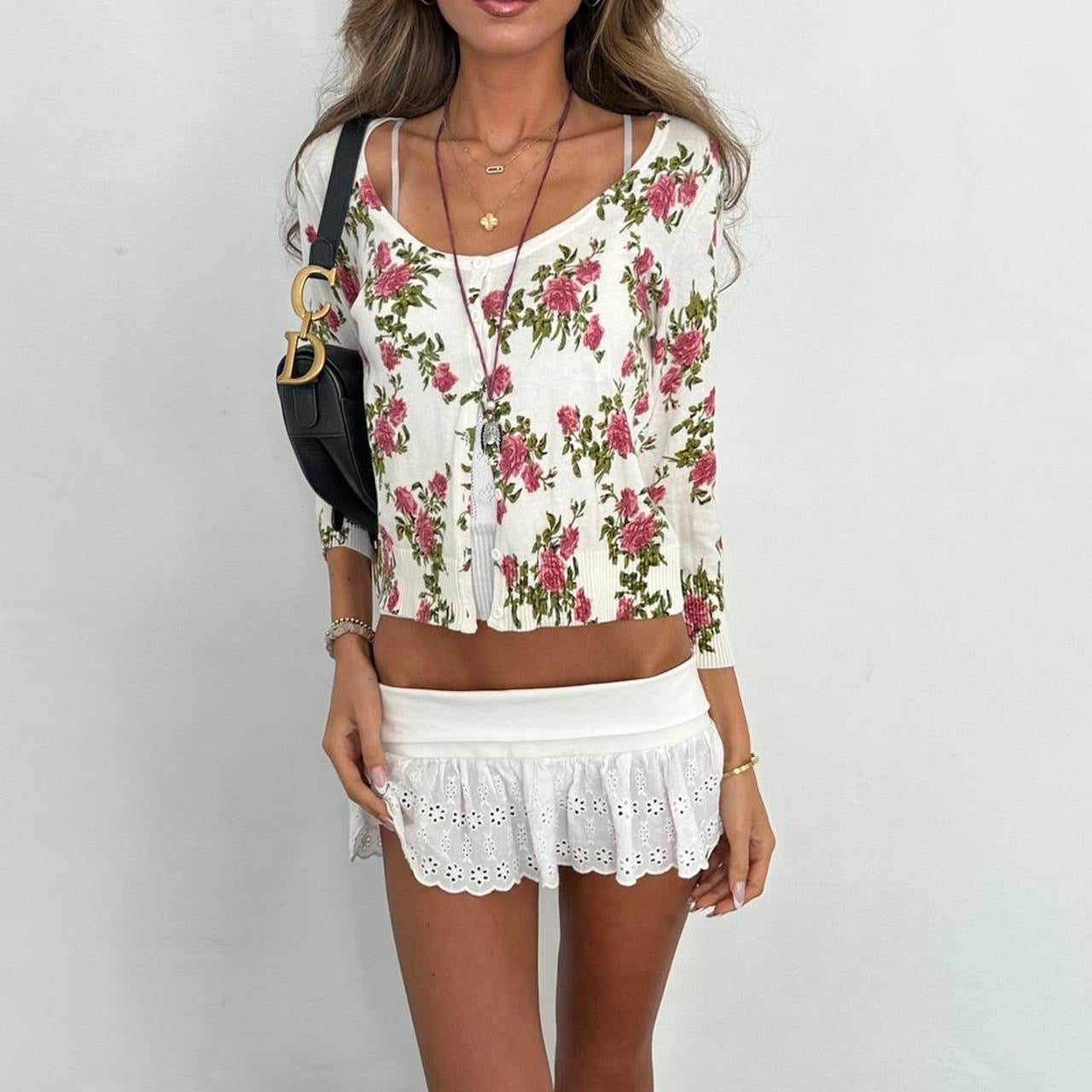 Vintage 2000s white floral cardigan top