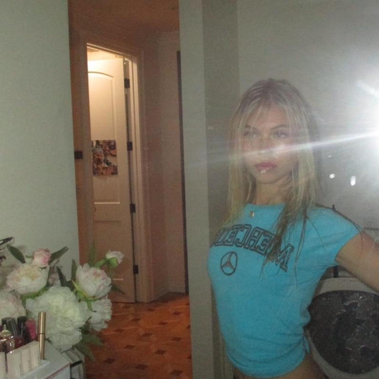 Vintage 2000’s blue Mercedes slogan baby tee