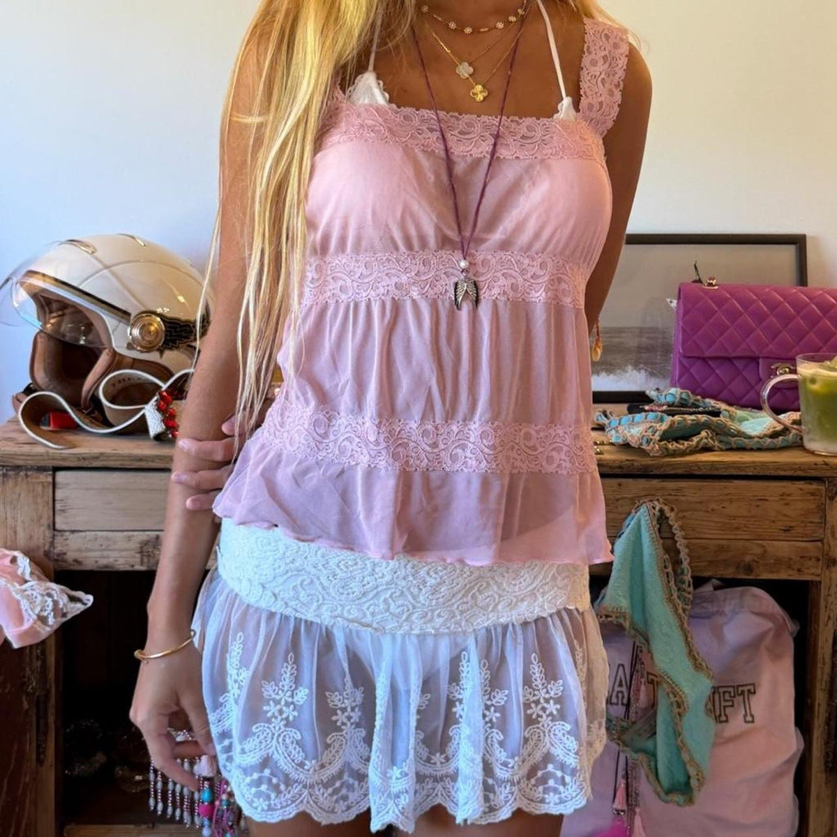 Vintage 00s pink lace cami top