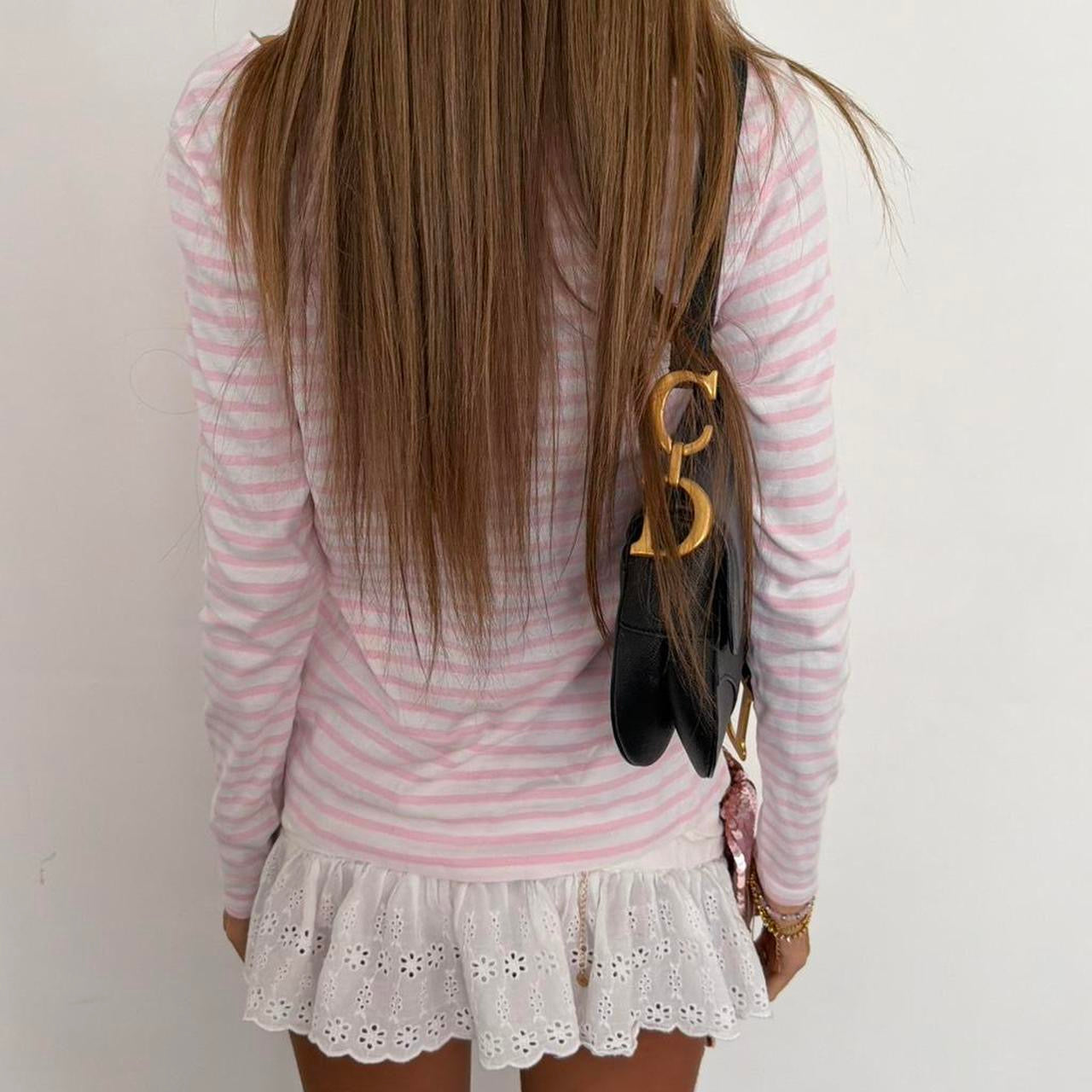 Vintage 00s soft pink striped long sleeve top