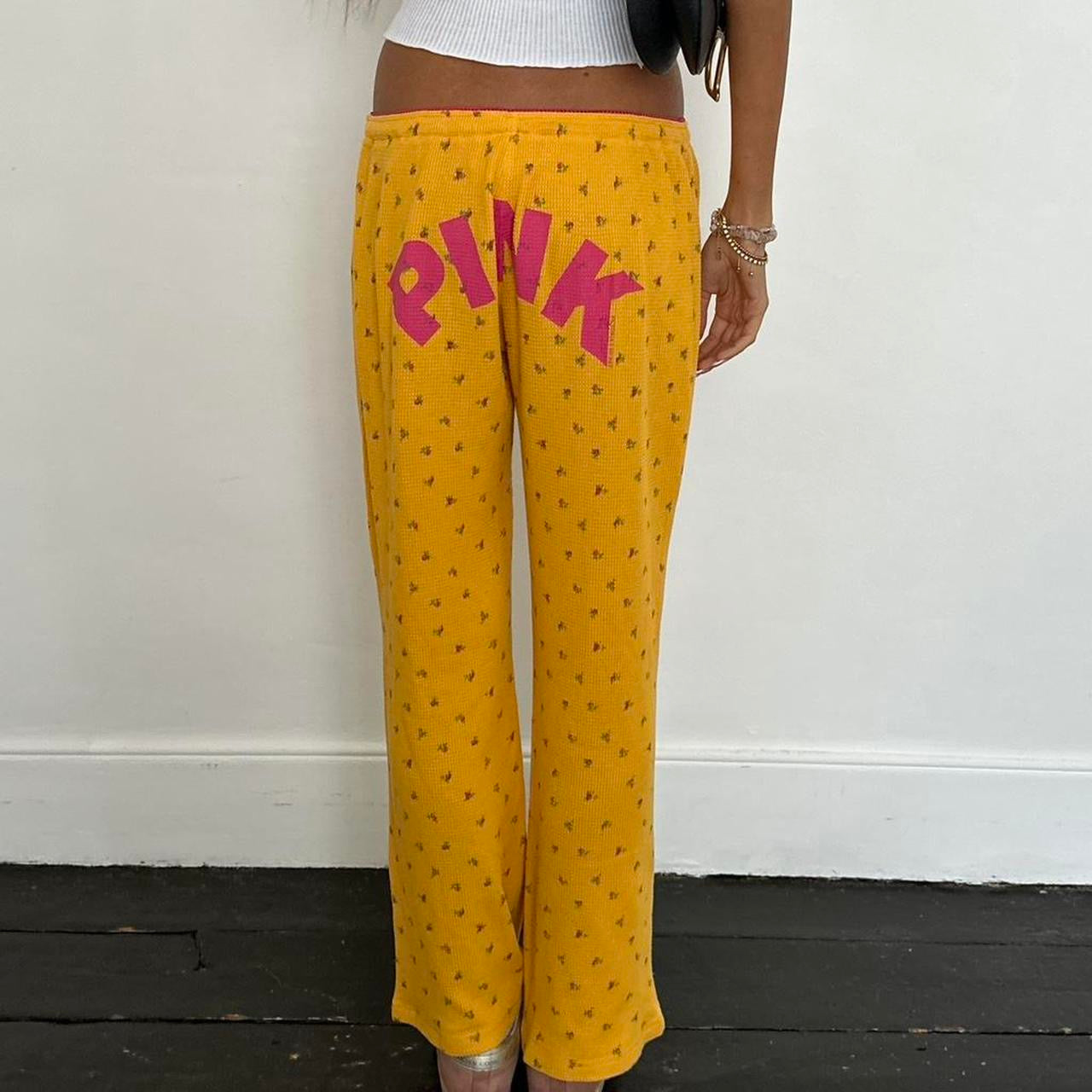 Vintage 2000’s Victoria’s Secret yellow waffle floral print sweatpants