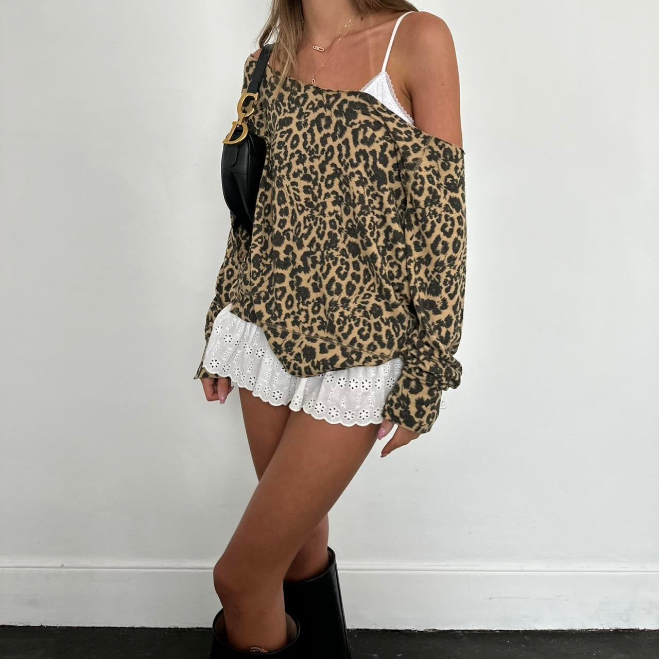 Vintage leopard print off shoulder top