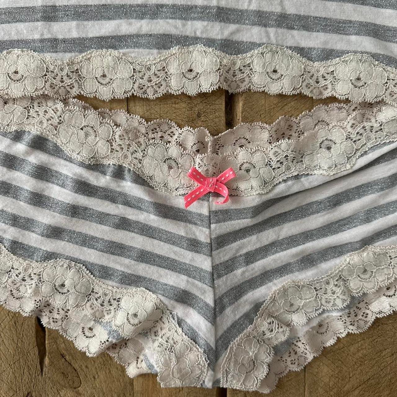 Vintage grey and white striped lace cami top and sleep shorts set