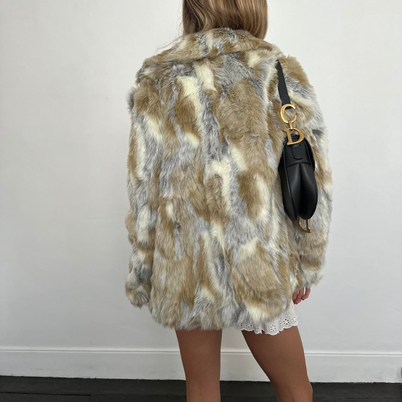 Vintage 2000’s brown & grey faux fur jacket