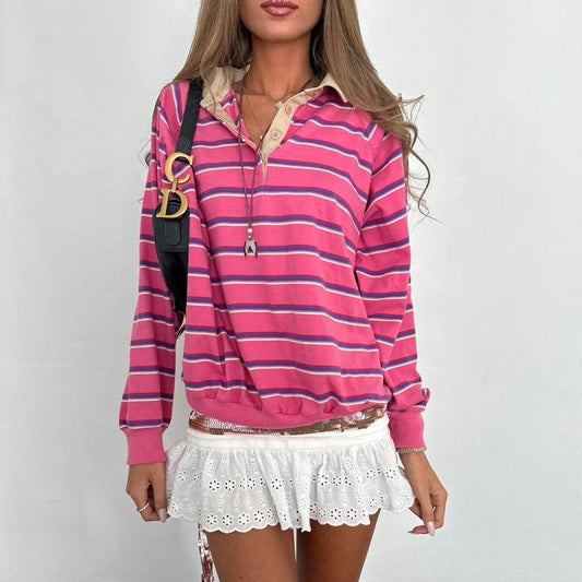 Vintage 90’s long sleeve pink striped polo top