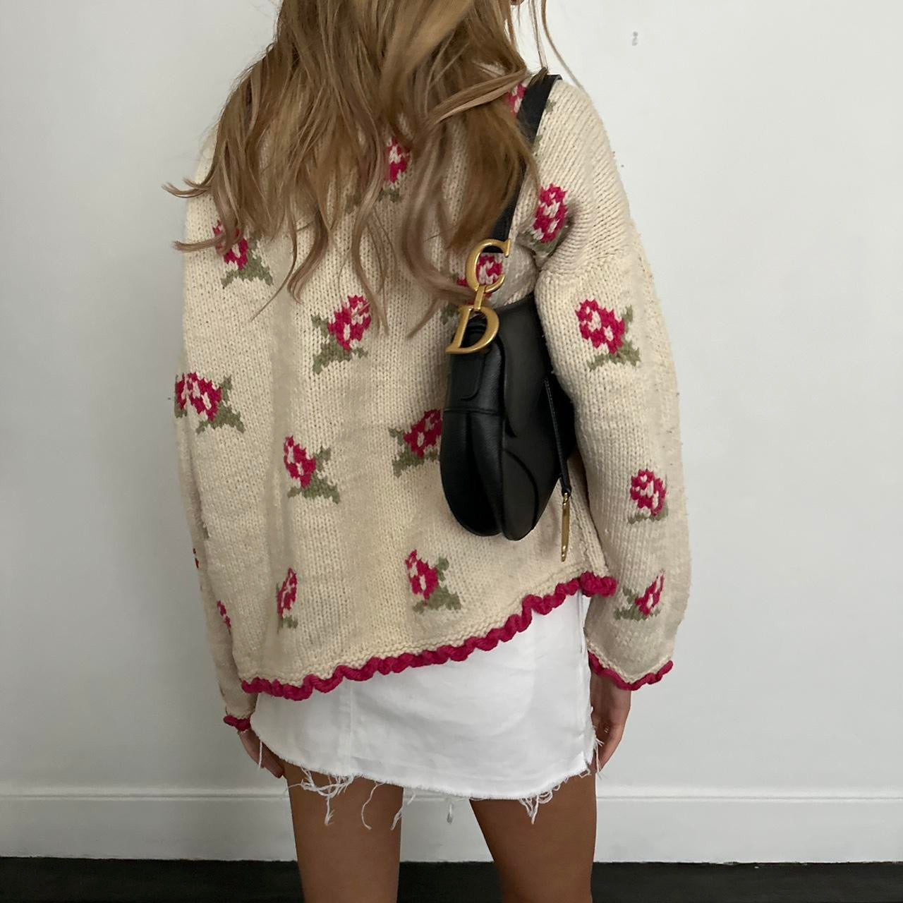 Vintage rosebud floral knitted button cardigan jacket 🧺