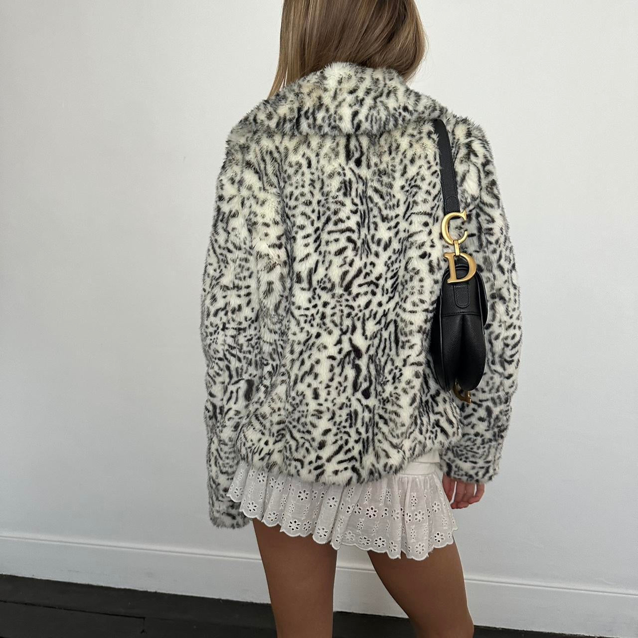 Vintage 2000’s animal print faux fur jacket