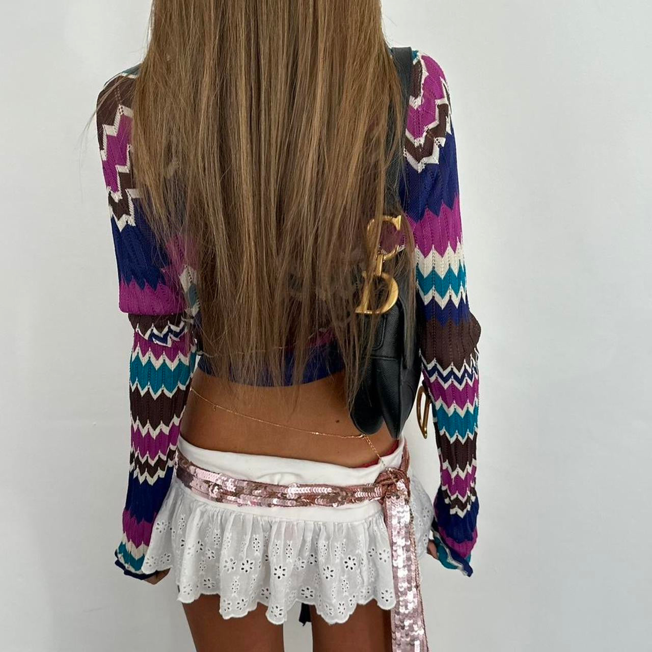 Vintage 00s pattern long sleeve cardigan top
