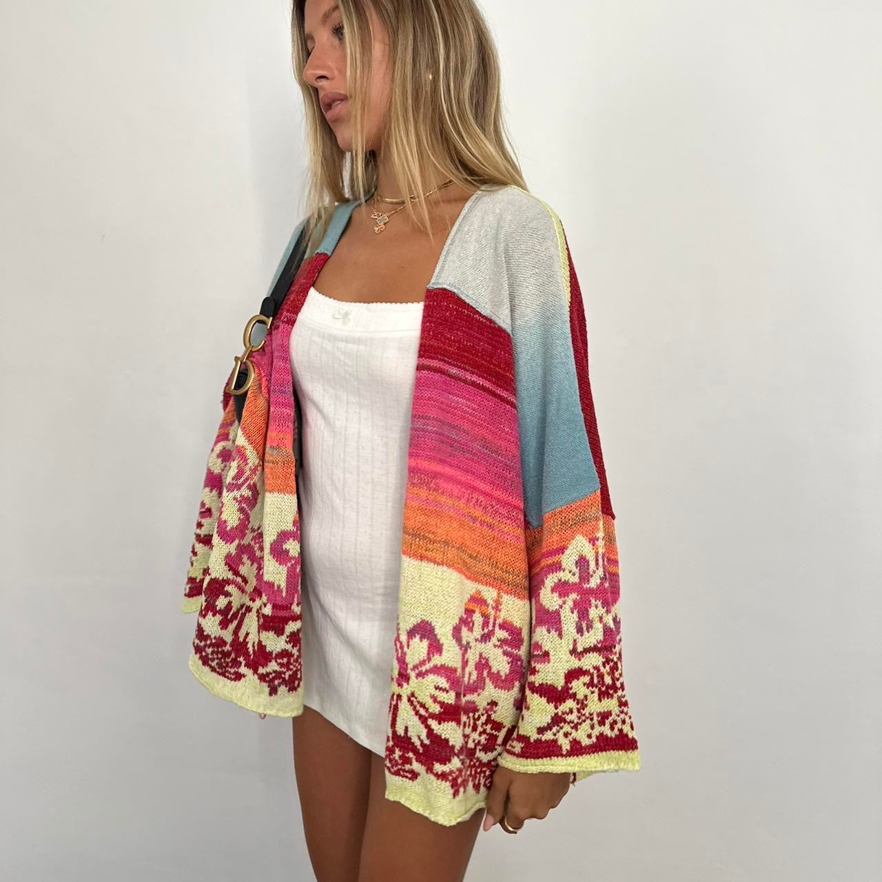 Vintage surf tropical knit cardigan sweater