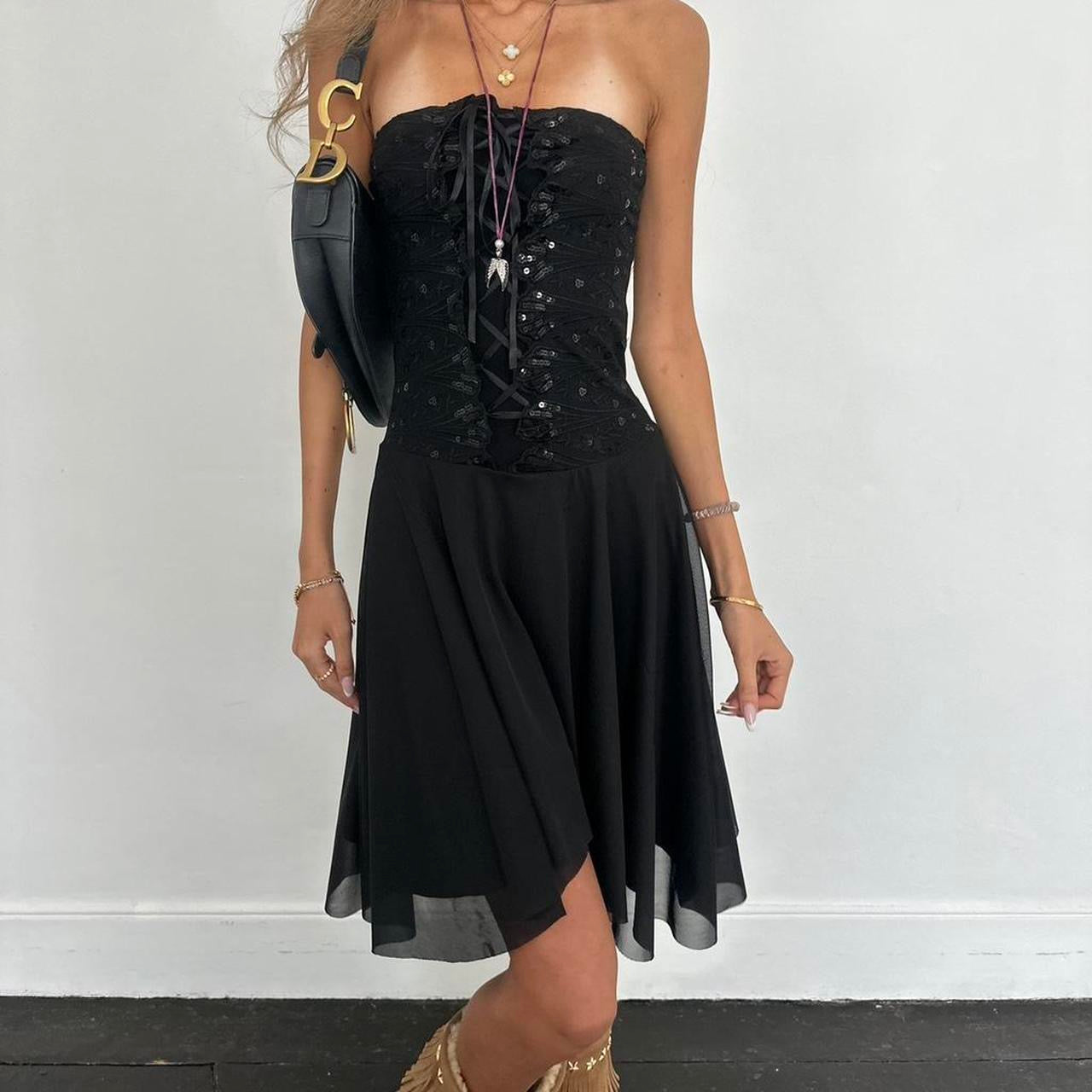 Vintage 00s black pixie midi dress