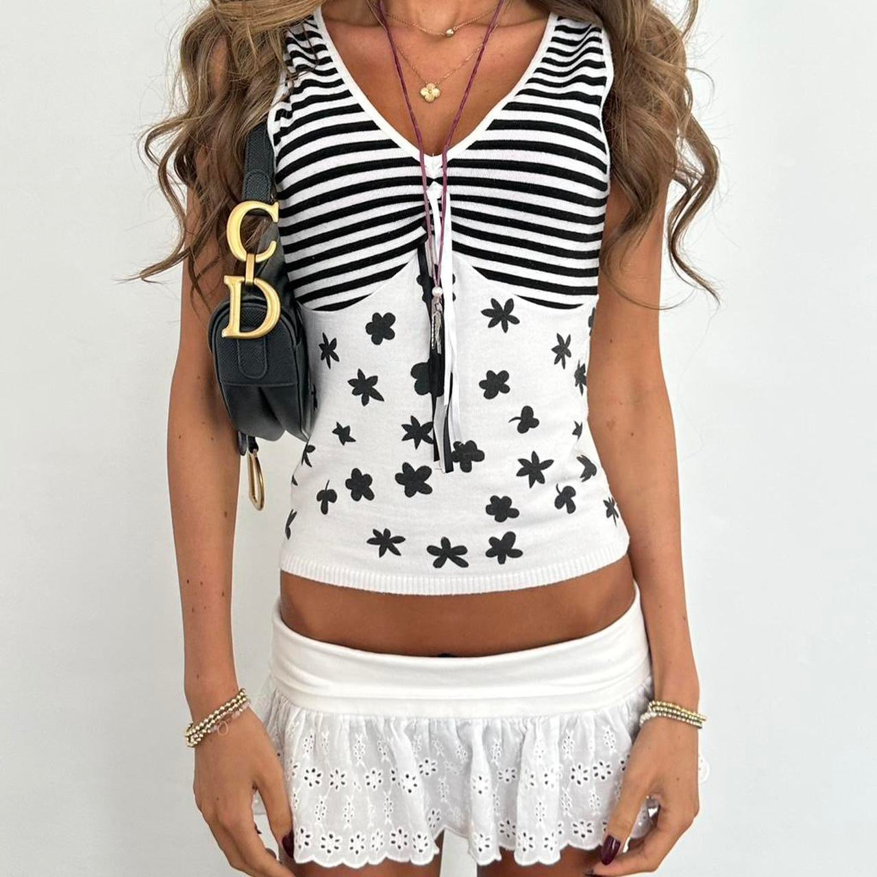 Vintage 90’s black contrast pattern cami top