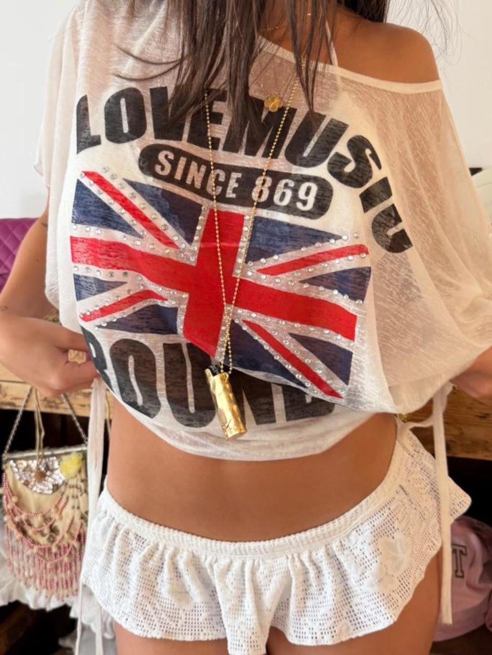 Vintage 00s British flag music top