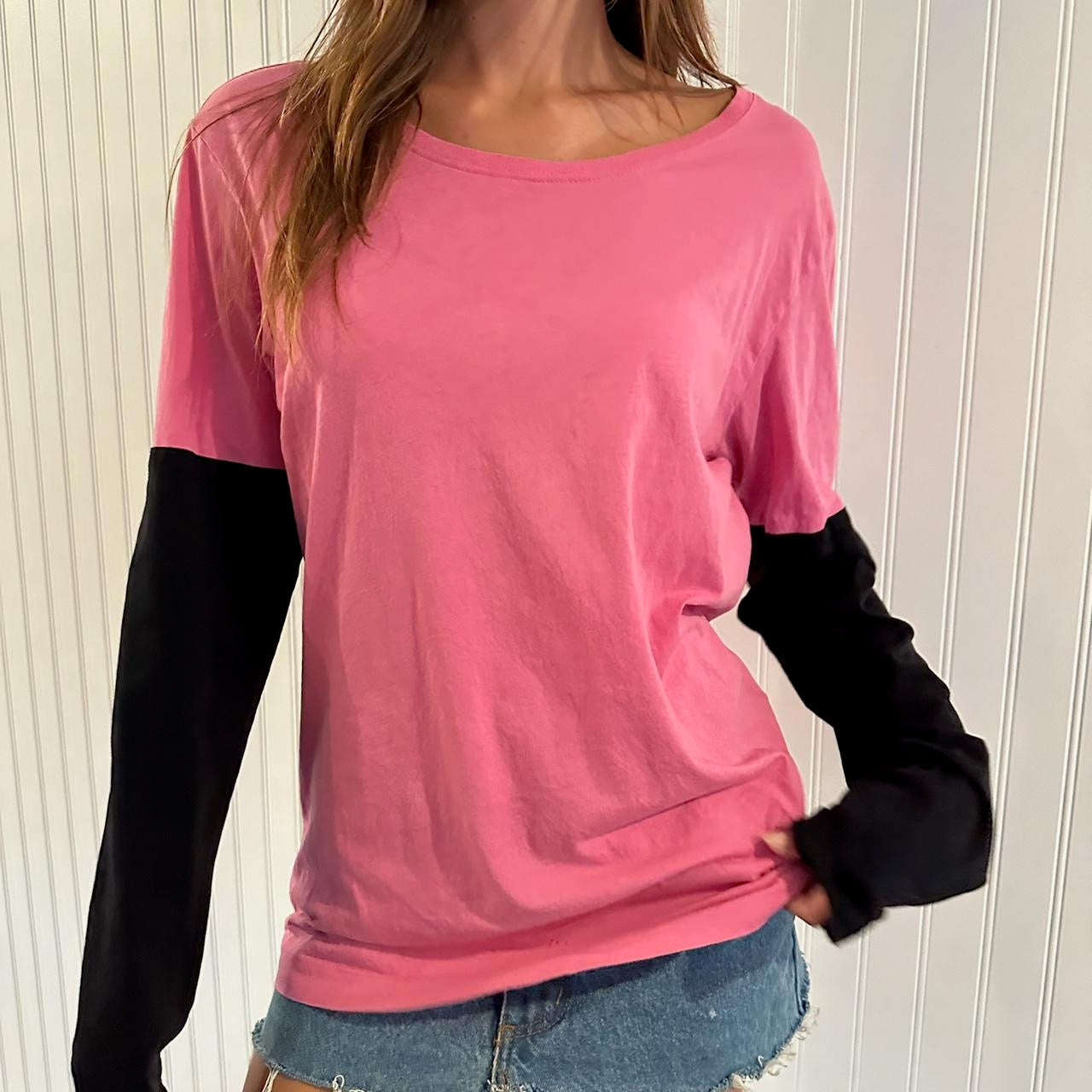 Vintage 90’s Dries Van Noten designer pink and black long sleeve top 🩷